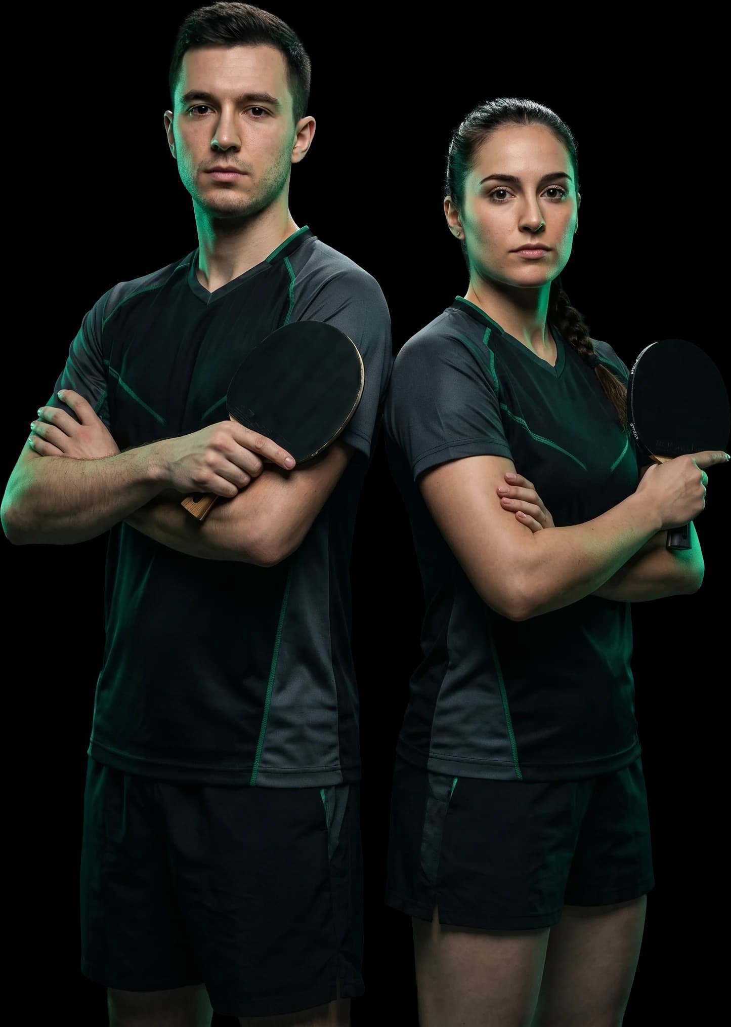 Jugadores de tenis de mesa preparados para competir